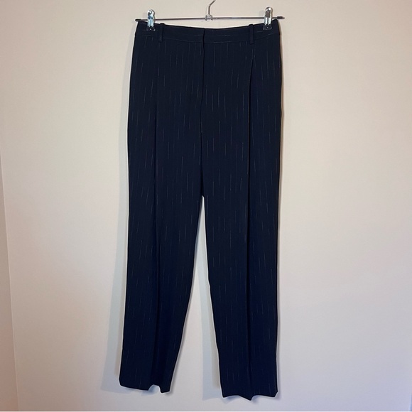 M.M. Lafleur Elliott Pinstripe Pleated Wide Leg Trousers Faded Stripe Black 6 - Picture 2 of 9